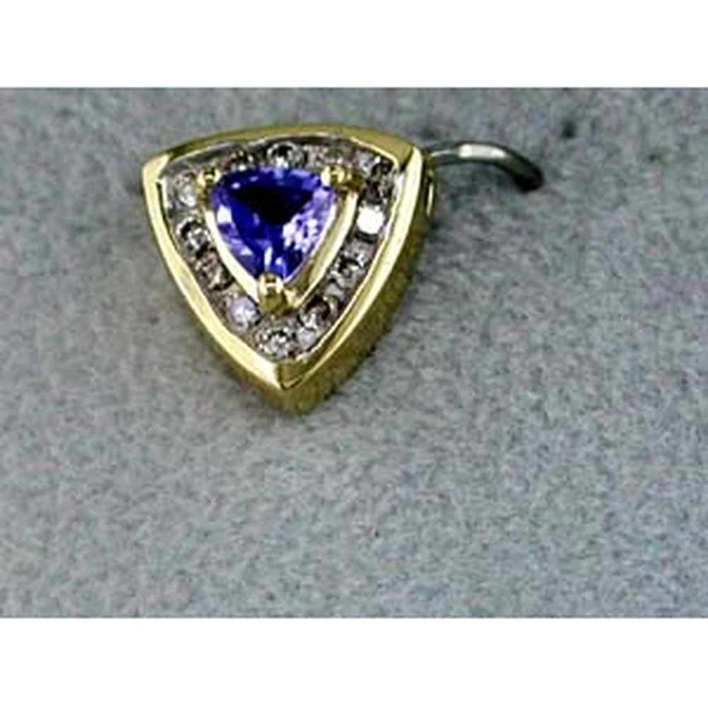 14K Yellow Gold Trillion Tanzanite and Round Diamond Pendant - 0.25 Carat Tanzanite and 0.12 Carat Total Diamond Weight - Royal Jewelry
