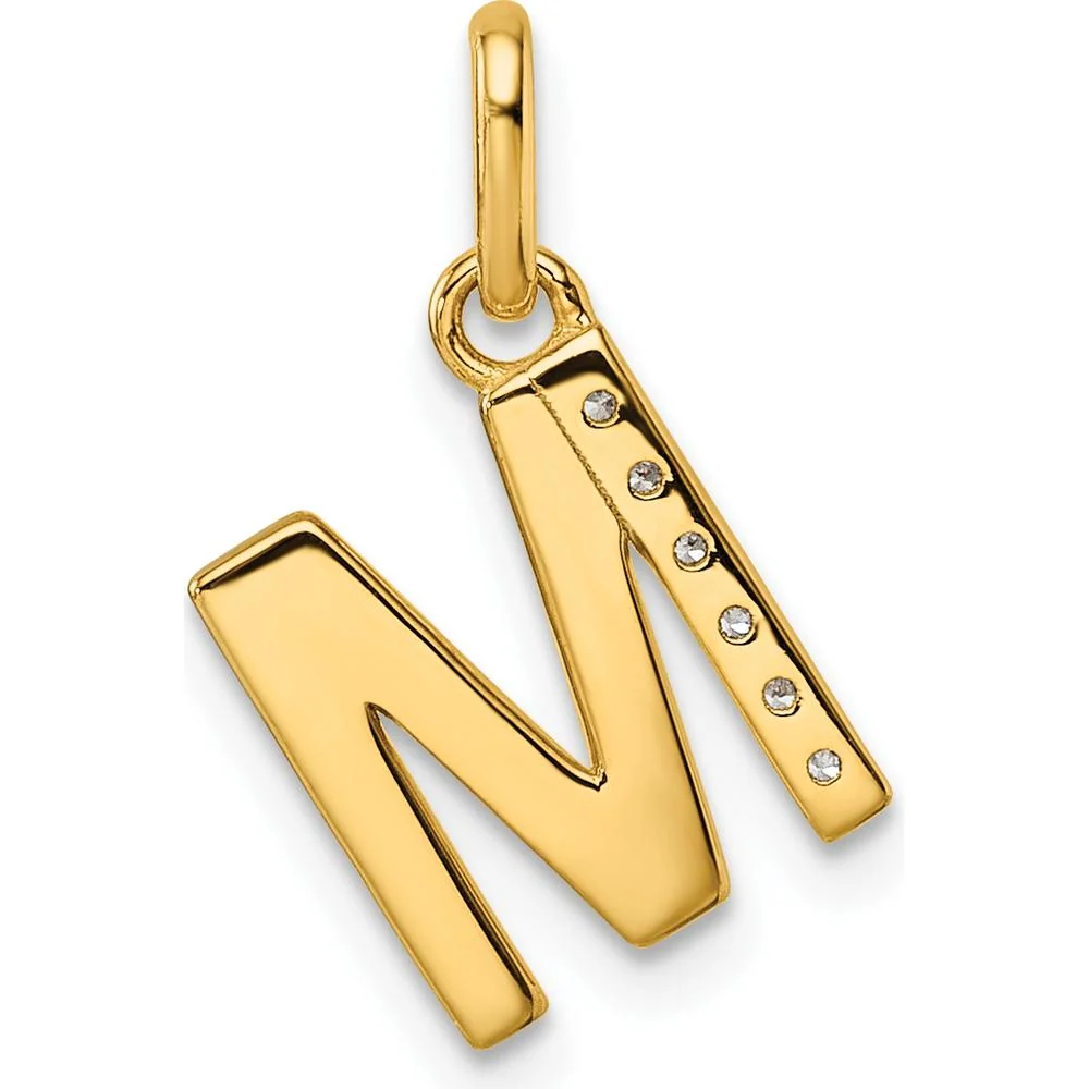 14K Yellow Gold Twisted Initial M Pendant with Diamond Accents - 0.05 Carat Total Diamond Weight by Oro Pregiato - Image 3