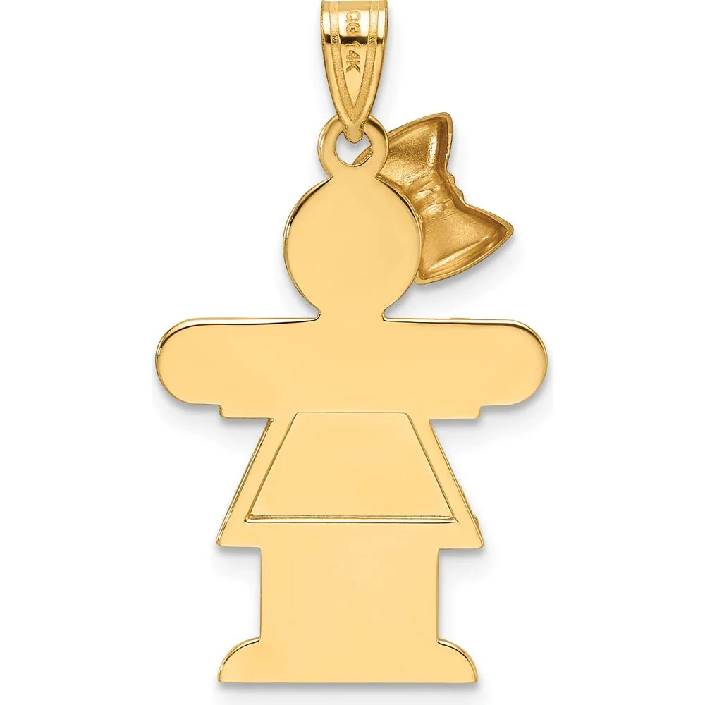 14K Yellow Gold Two-Tone Girl Pendant with Bow - Engravable - 30mm Length by Oro Pregiato - Image 3