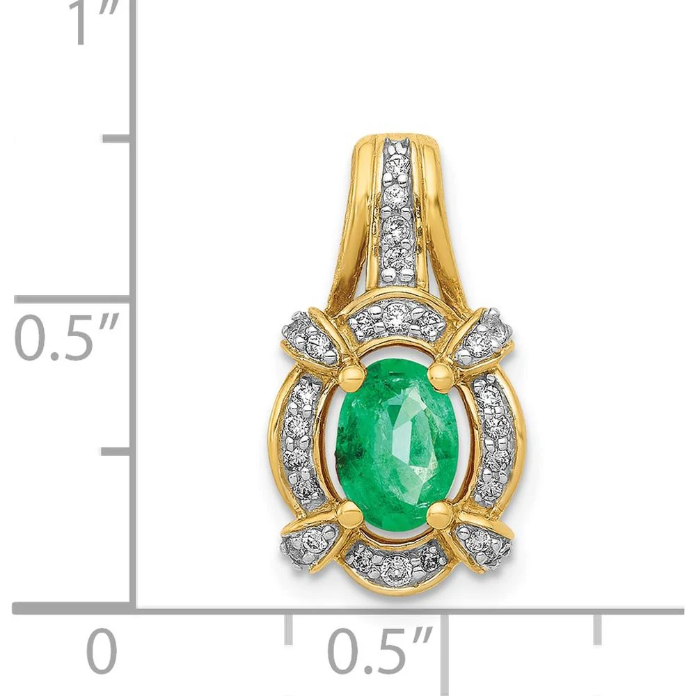 14K Yellow Gold Vintage Halo Pendant with Oval Emerald and Round Diamonds - 0.89 Carat Emerald, 0.14 Carat Total Diamond Weight by Lumare Gioia - Image 4