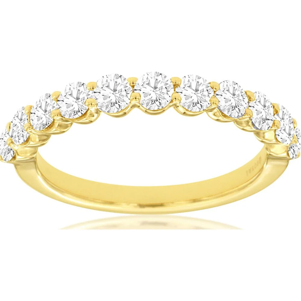 14K Yellow Gold Wedding Band with Round Shared-Prong Diamonds - 1.20 Carat Total Diamond Weight - Royal Jewelry