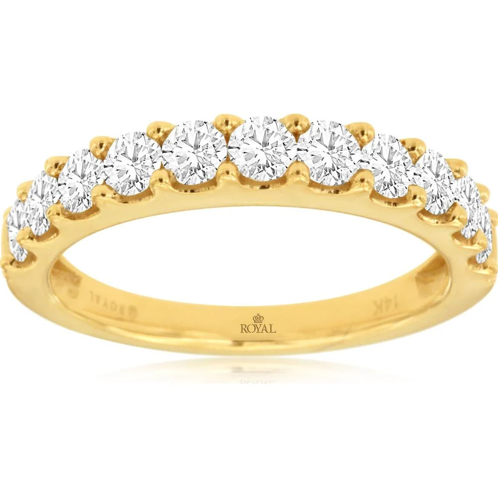 14K Yellow Gold Wedding Band with Shared-Prong Set Round Diamonds - 1.00 Carat Total Diamond Weight - Royal Jewelry