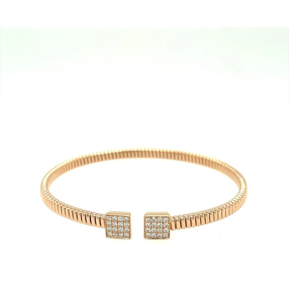 18K Rose Gold Open Bangle Bracelet with Square Pavé Diamond Ends by Afarin