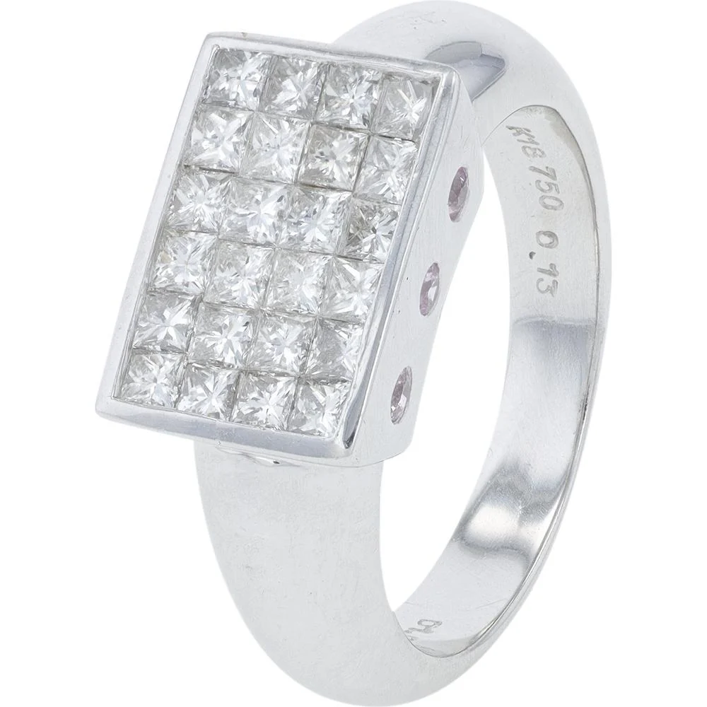 18K White Gold 1.00 Carat Total Weight Princess Cut Diamond Cluster Ring