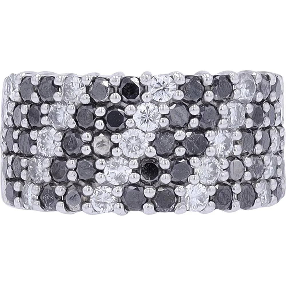 18K White Gold 1.80 Carat Black & White Diamond Wide Band Ring