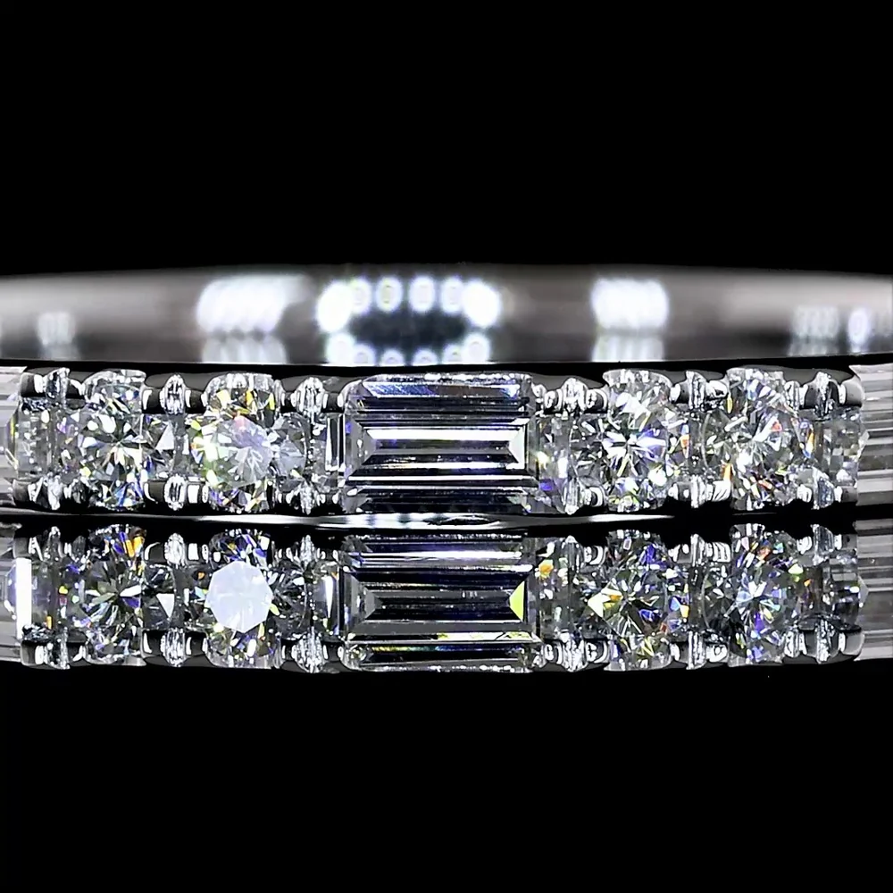 18K White Gold 3/4 Eternity Band with Alternating Baguette and Round Brilliant Lab Diamonds - 0.54 Carat Total Weight, E-F VS Quality - Covaloro Fine Jewelry - Image 2