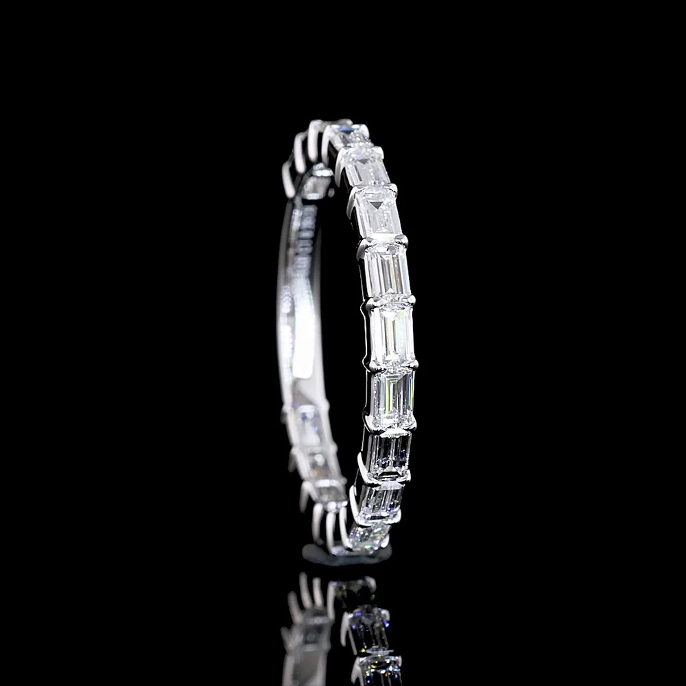 18K White Gold 3/4 Eternity Band with East-West Prong Set Baguette Lab Diamonds - 0.96 Carat Total Weight, E-F Color, VS Clarity - Covaloro Fine Jewelry - Image 3