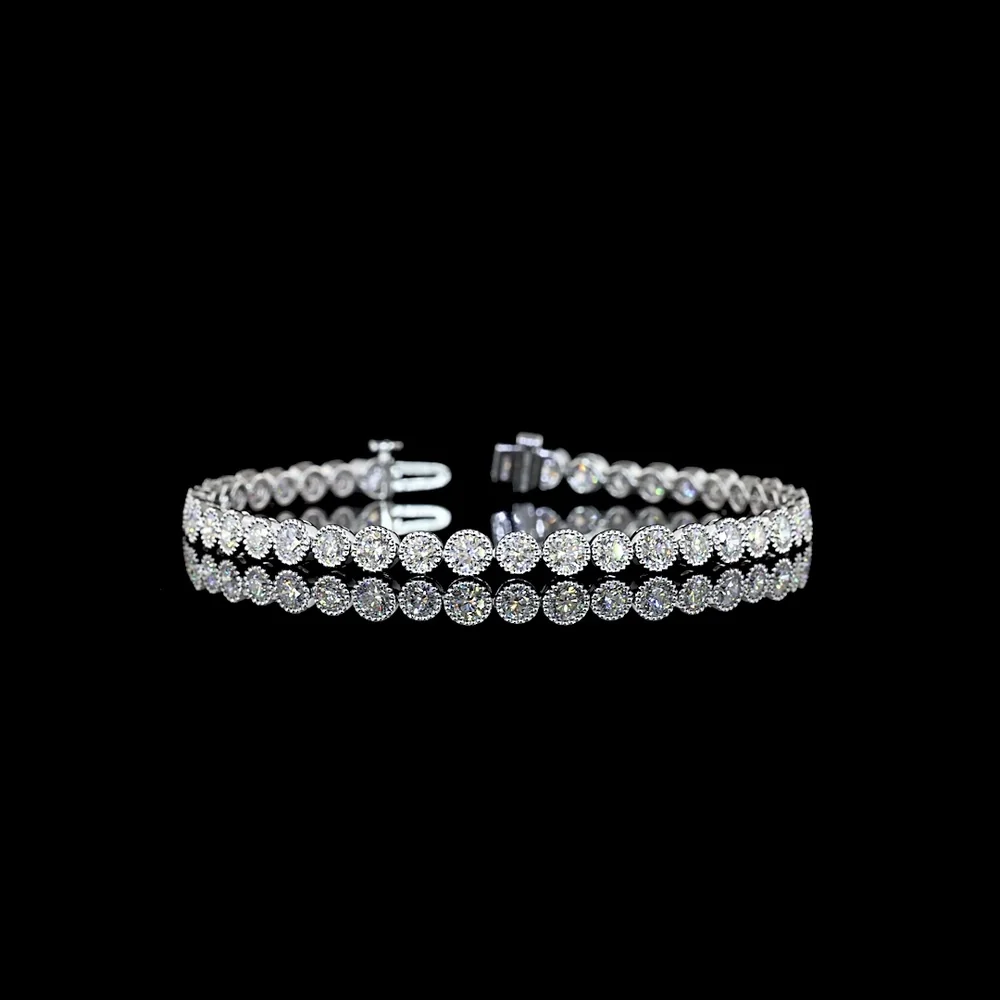 18K White Gold 7.25" Tennis Bracelet with Bezel Set Round Lab Diamonds - 5.28 Total Carat Weight, E-F VS Quality - Covaloro Fine Jewelry