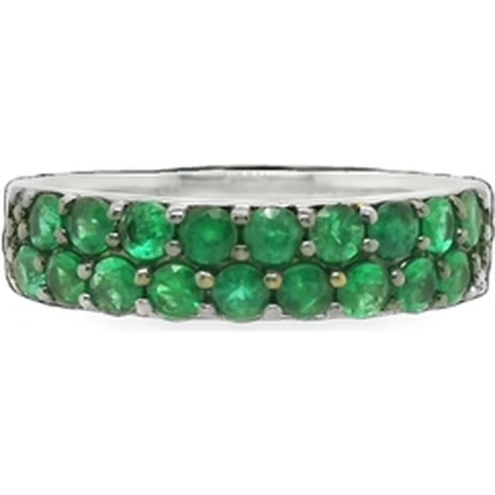 18K White Gold Band Ring with Round Emeralds by Afarin