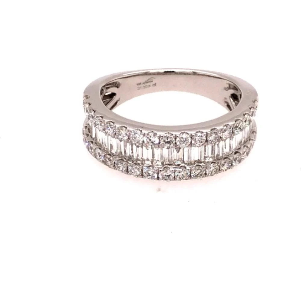 18K White Gold Diamond Band Ring with Baguette and Round Diamonds by Afarin
