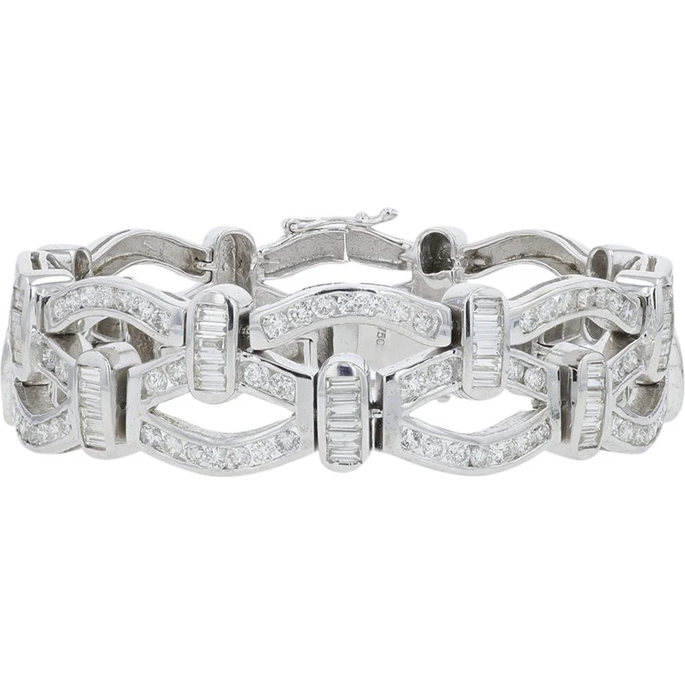 18K White Gold Diamond Bracelet with 5.80 Carat Total Weight Round and Baguette Diamonds