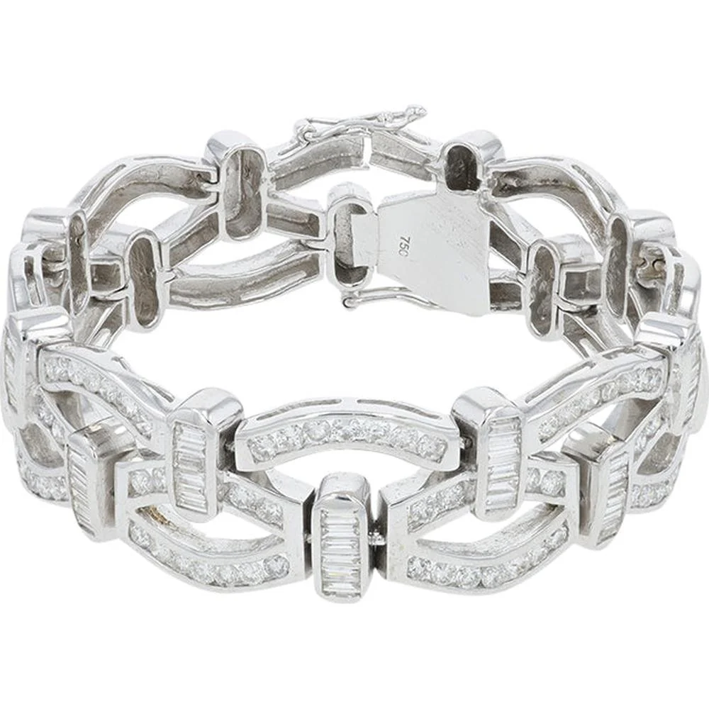 18K White Gold Diamond Bracelet with 5.80 Carat Total Weight Round and Baguette Diamonds - Image 2