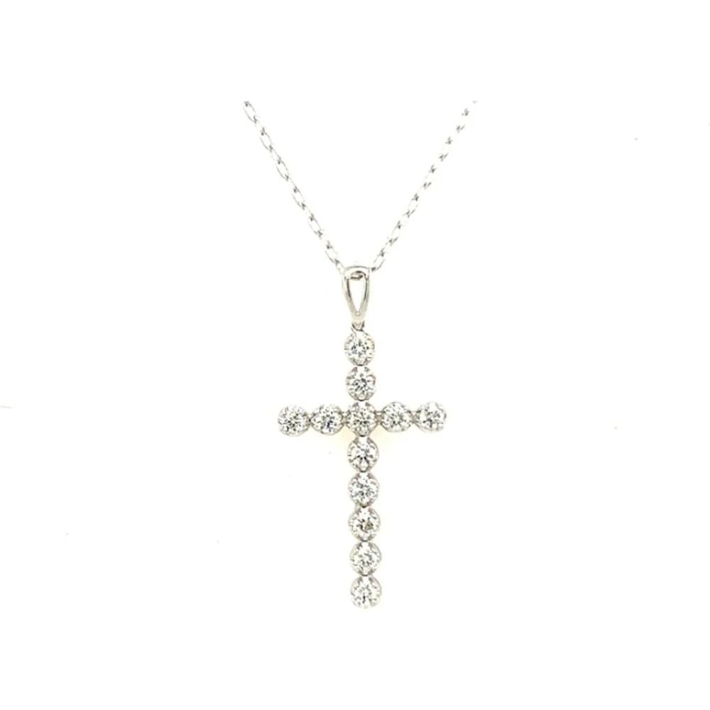 18K White Gold Diamond Cross Pendant Necklace with Round Diamonds by Afarin