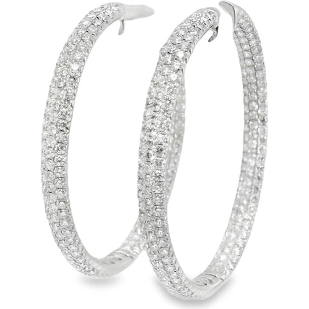 18K White Gold Diamond Hoop Earrings with Pavé-Set Round Diamonds by Afarin