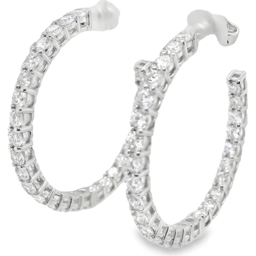 18K White Gold Diamond Medium Hoop Earrings by Afarin