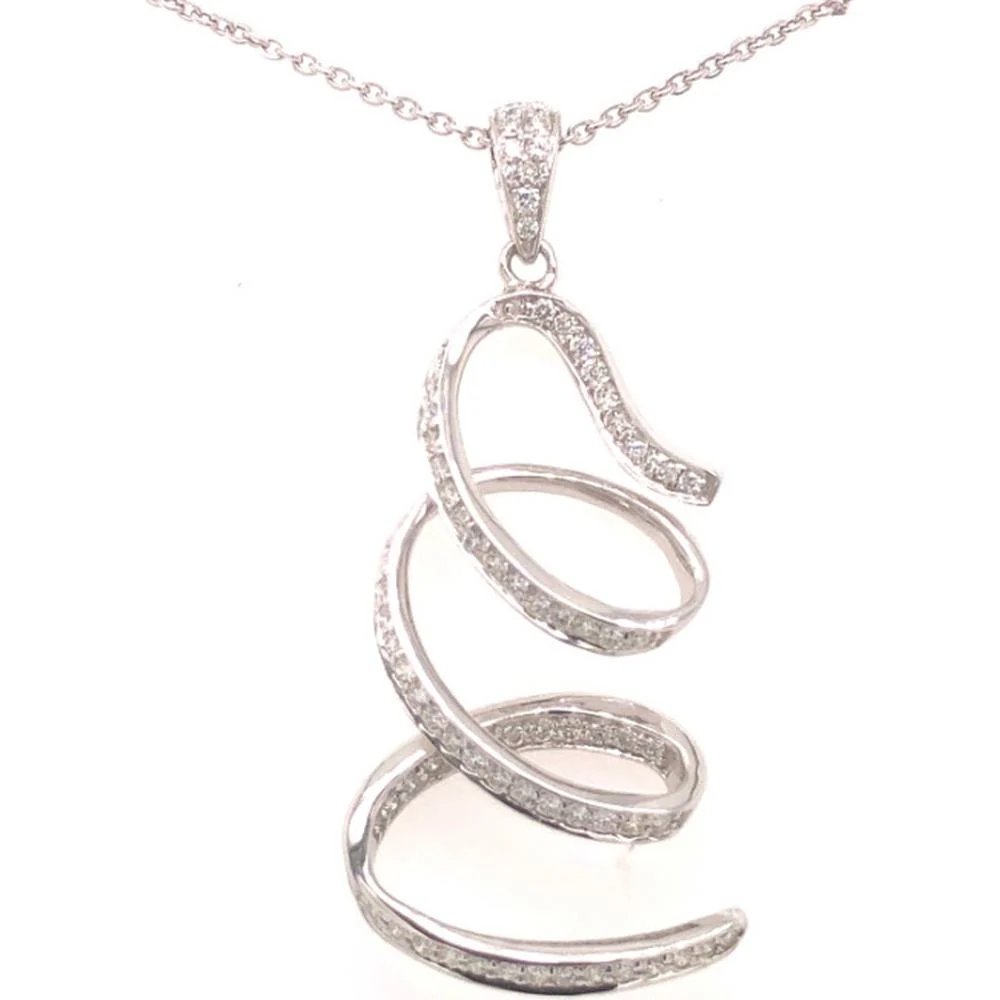 18K White Gold Free-Form Swirl Pendant Necklace with Diamond Accents by Afarin