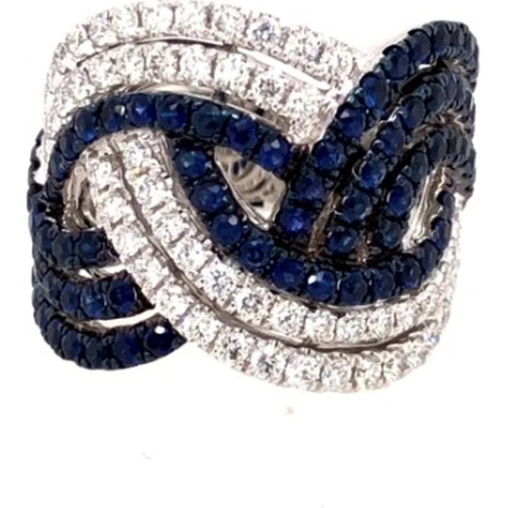 18K White Gold Interwoven Diamond and Blue Sapphire Statement Ring by Afarin