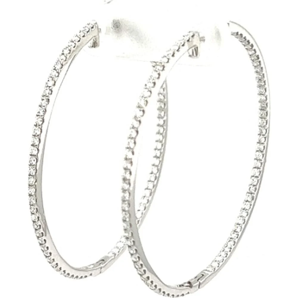 18K White Gold Large Diamond Hoop Earrings by Afarin