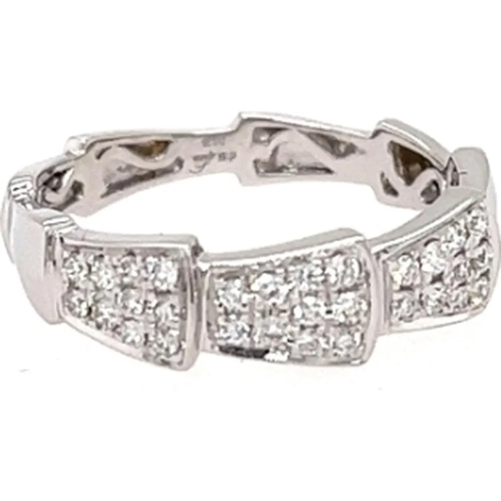 18K White Gold Multi-Panel Diamond Band Ring with Pavé Set Round Diamonds by Afarin
