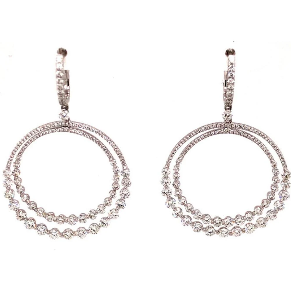 18K White Gold Open Circle Drop Earrings with Round Diamonds by Afarin
