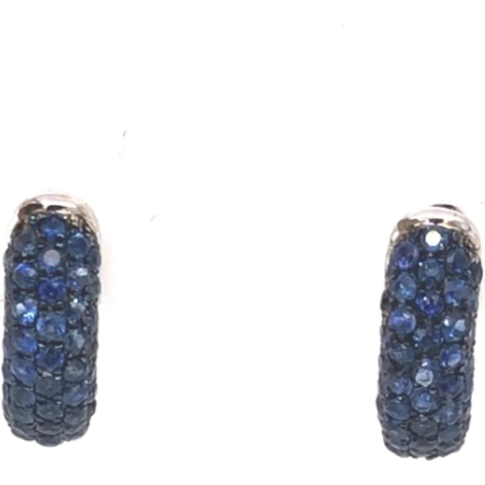 18K White Gold Pavé Blue Sapphire Huggie Earrings by Afarin