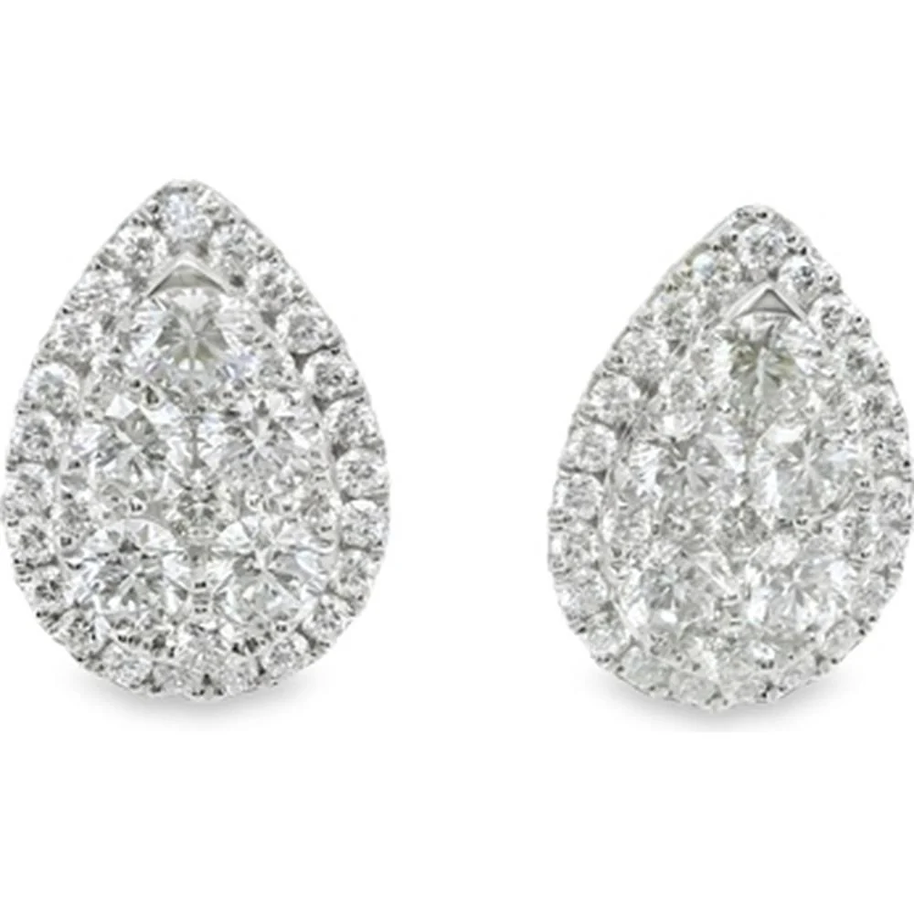 18K White Gold Pear-Shaped Diamond Stud Earrings by Afarin