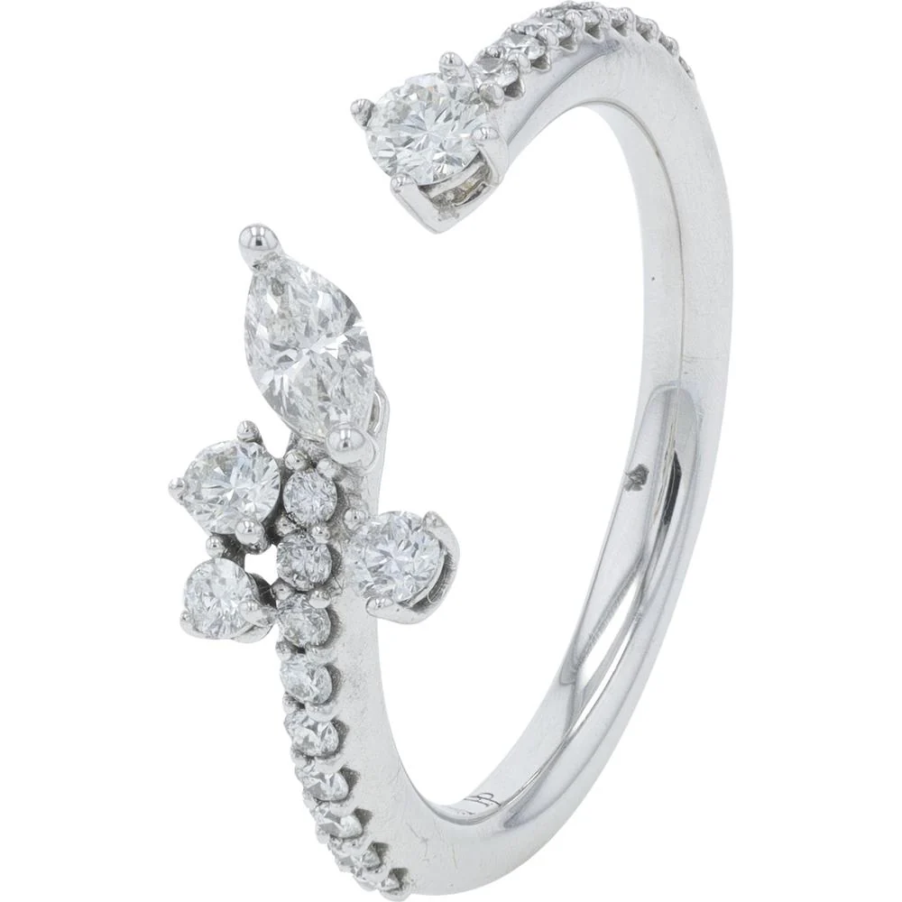 18K White Gold Penny Preville Diamond Cuff Ring with Marquise & Round Diamonds - 0.53 Carat Total Diamond Weight