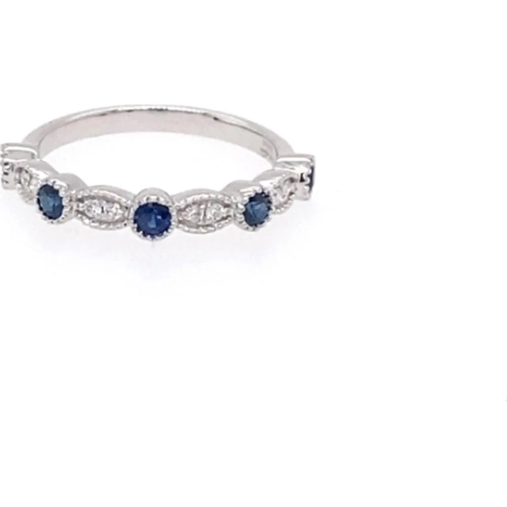 18K White Gold Ring with Round Blue Sapphires and Marquise-Style Diamond Accents by Afarin