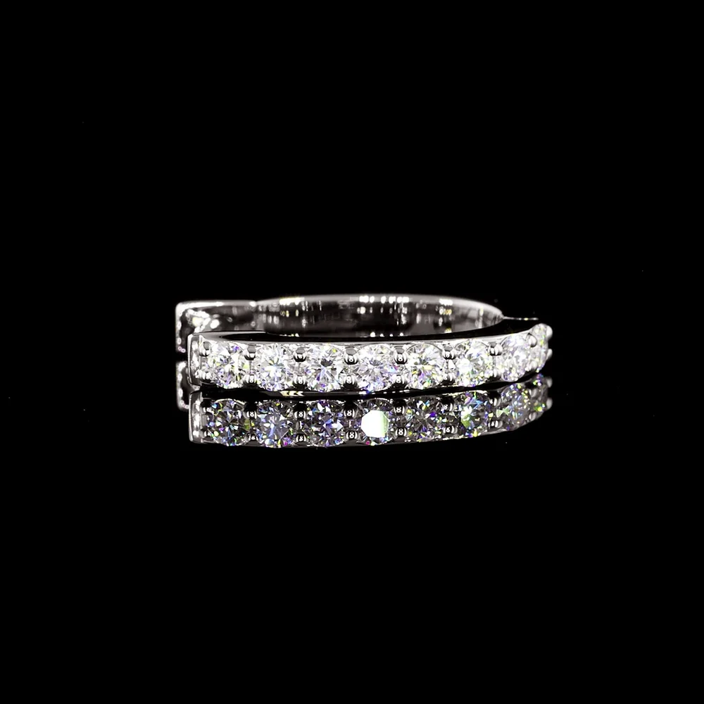 18K White Gold Round Huggie Earrings with Prong Set Brilliant Cut Lab Diamonds - 0.29 Carat Total Diamond Weight (16 Stones) - Covaloro Fine Jewelry - Image 4