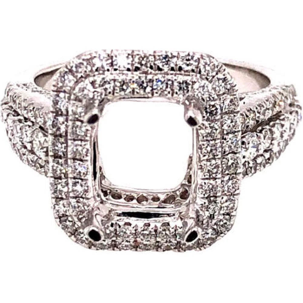 18K White Gold Semi-Mount Halo Ring with Split Shank and Round Diamond Accents by Afarin