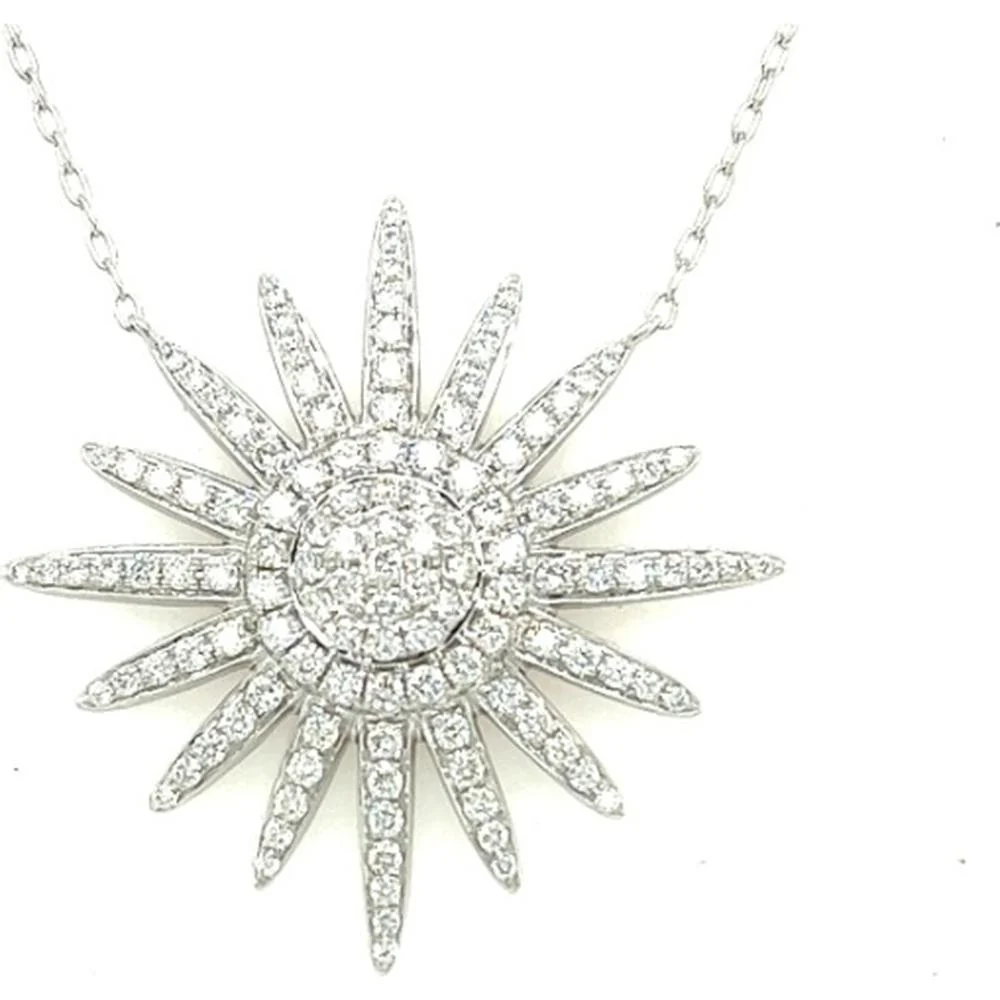 18K White Gold Starburst Diamond Pendant Necklace by Afarin