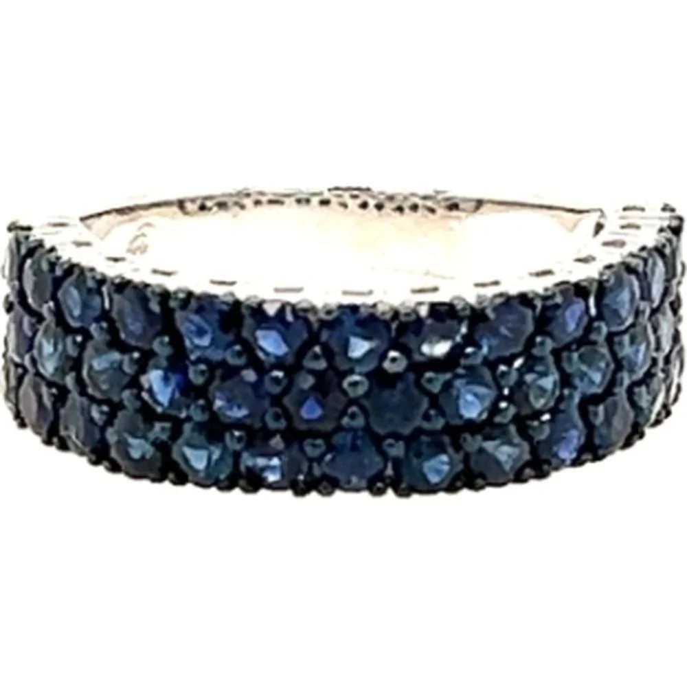 18K White Gold Wide Band Ring with Round Blue Sapphires by Afarin