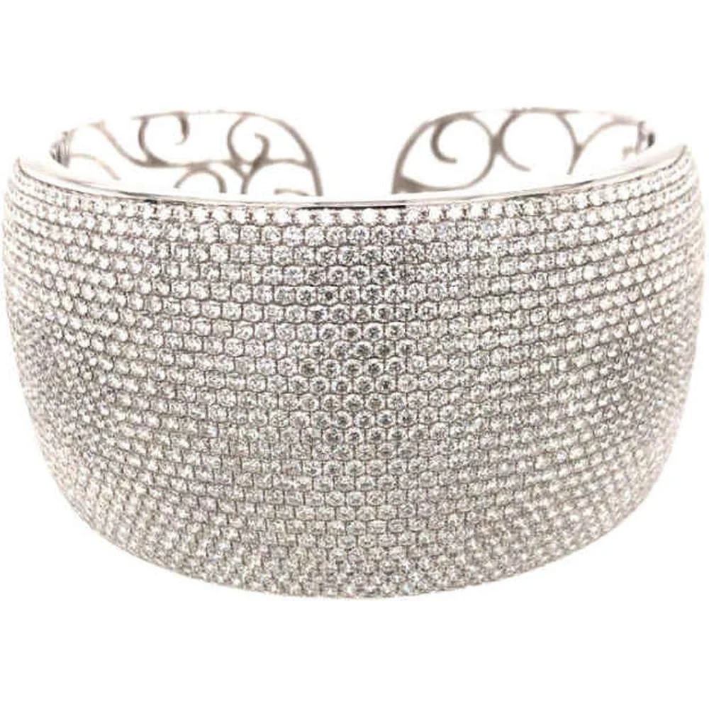 18K White Gold Wide Diamond Cuff Bangle Bracelet by Afarin