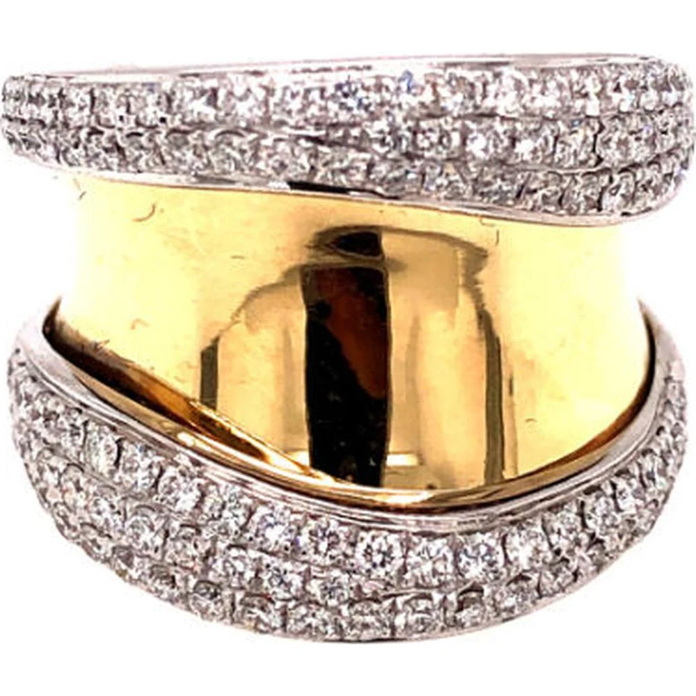 18K Yellow and White Gold Wide Diamond Statement Ring by Afarin