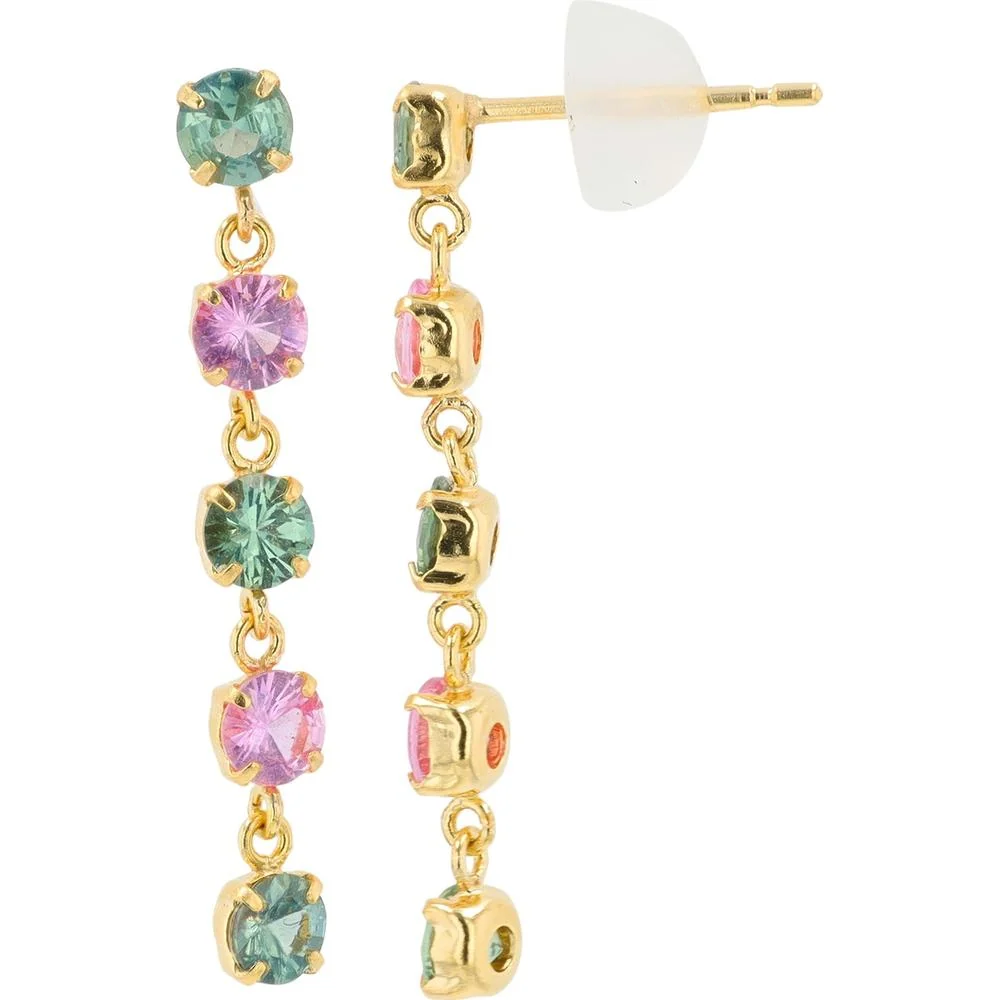 18K Yellow Gold 1.55 Carat Multi Sapphire Dangle Earrings - Image 2