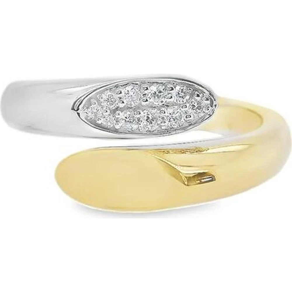 18K Yellow Gold and White Gold Crossover Ring with Marquise-Shaped Diamond Cluster Top by Afarin