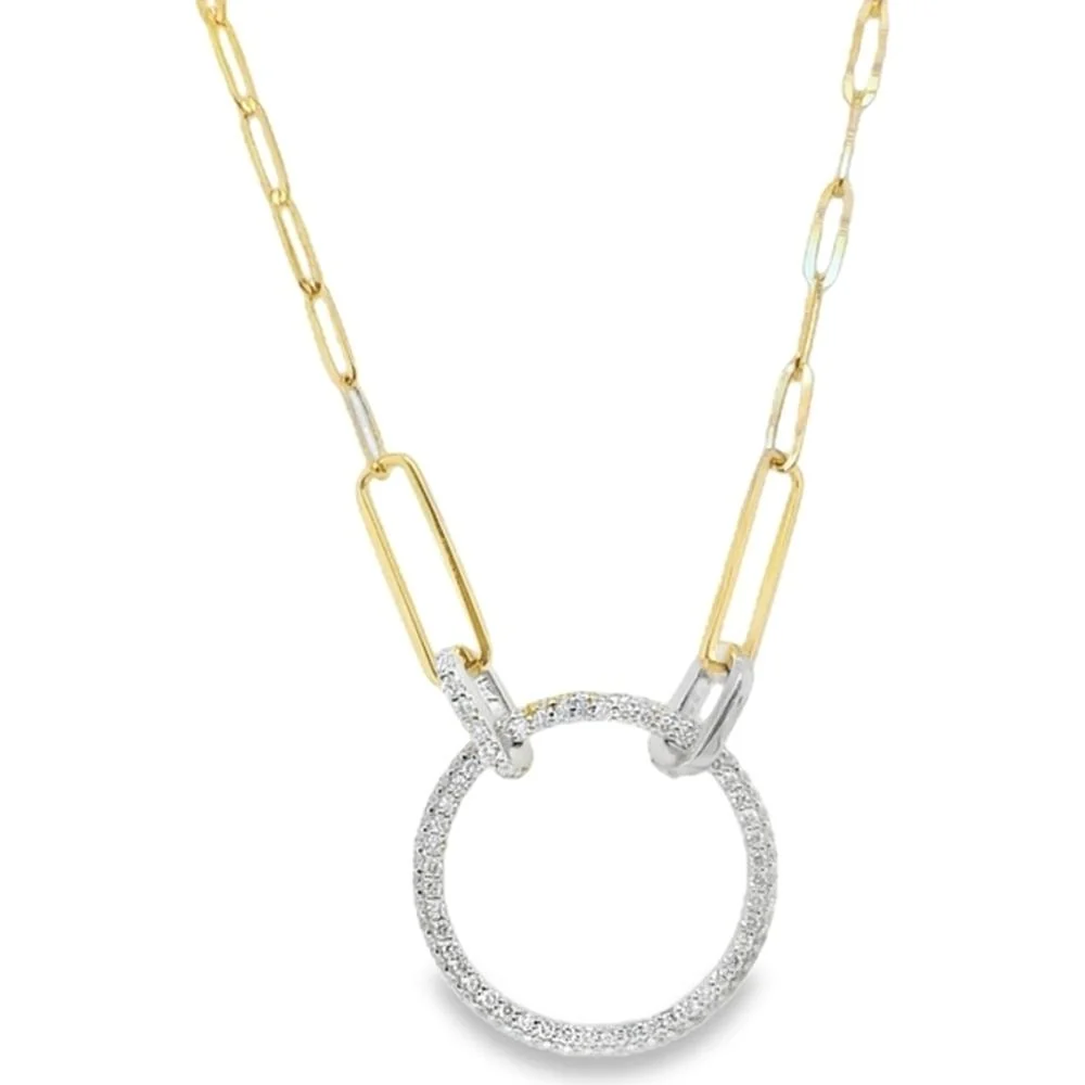 18K Yellow Gold and White Gold Geometric Circle Link Necklace with Diamond Accents by Afarin