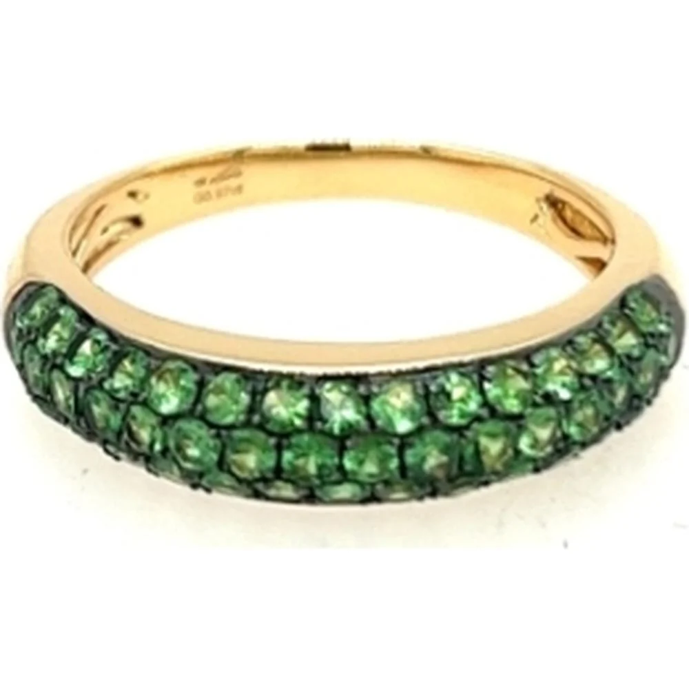 18K Yellow Gold Band Ring with Pavé-Set Green Tsavorite Gemstones by Afarin