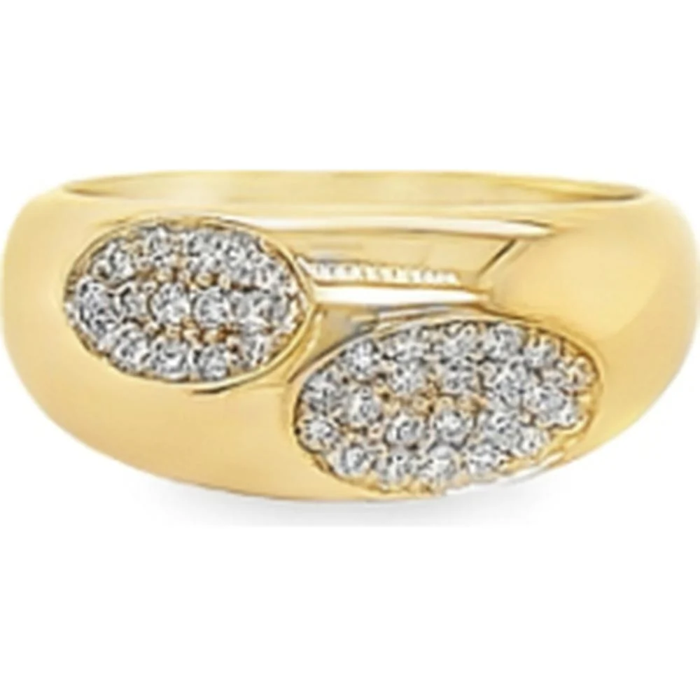 18K Yellow Gold Contemporary Free Form Ring with Oval Pavé Set Diamonds by Afarin