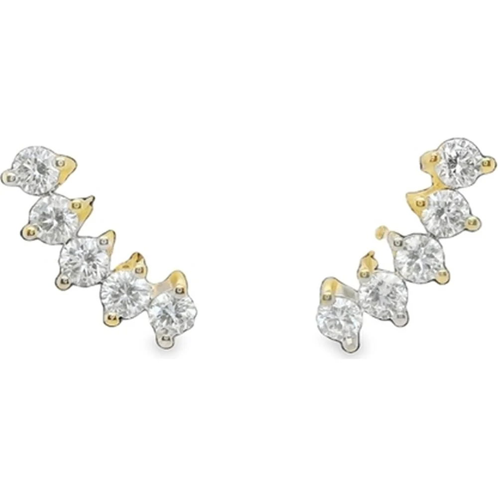 18K Yellow Gold Curved Diamond Earrings with Round and Pear-Shaped Diamonds by Afarin