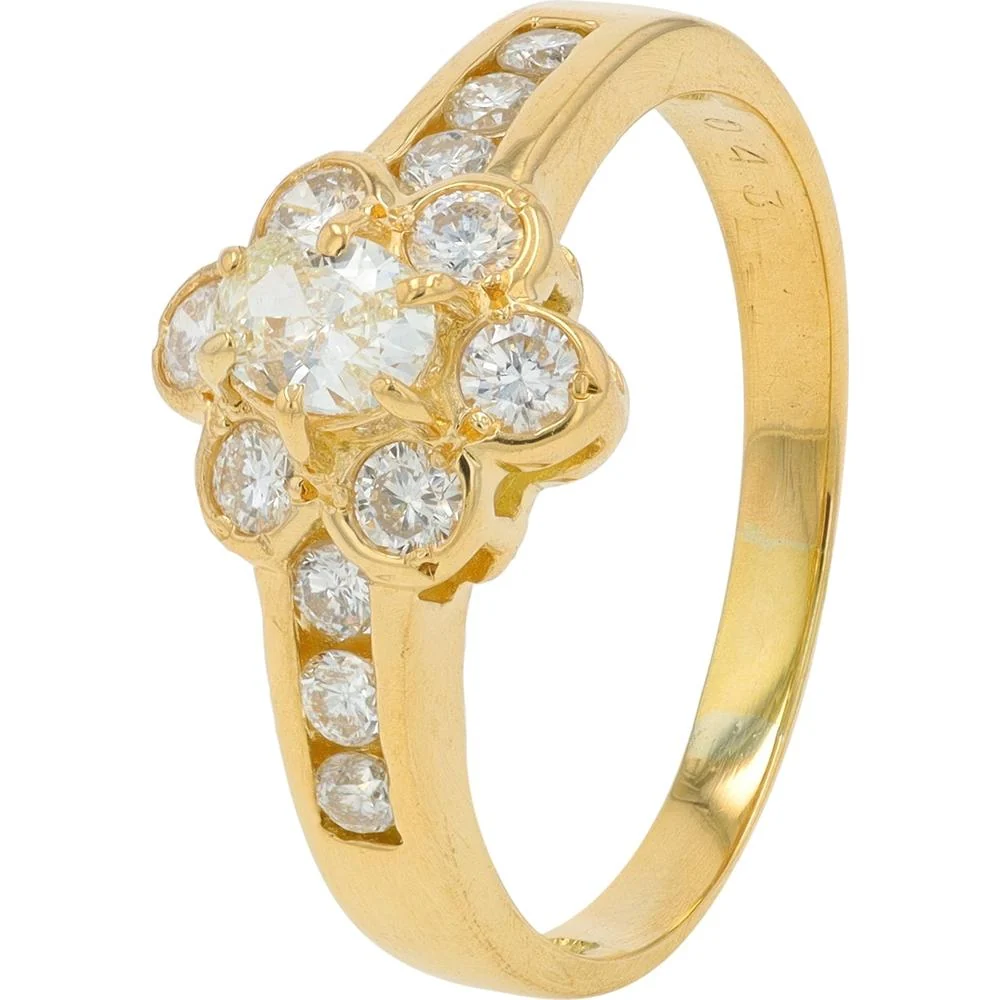 18K Yellow Gold Diamond Engagement Ring with Marquise and Round Diamonds - 0.65 Carat Total Diamond Weight
