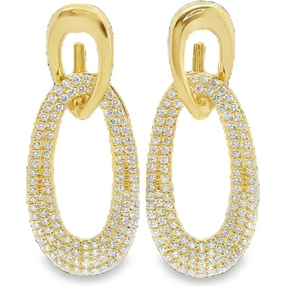 18K Yellow Gold Elongated Open Oval Drop Earrings with Diamond-Set Frames by Afarin