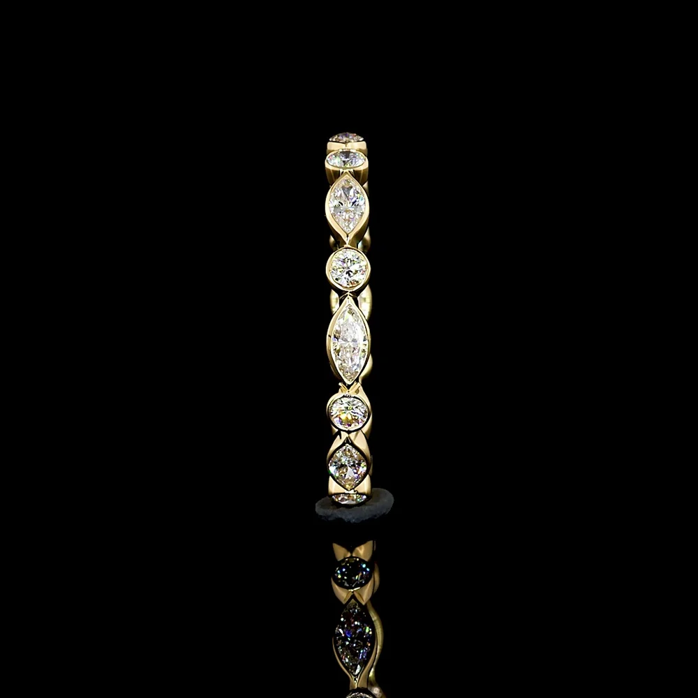 18K Yellow Gold Eternity Band with Alternating Bezel Set Marquise and Round Lab Diamonds - 0.70 Carat Total Weight - Covaloro Fine Jewelry - Image 3