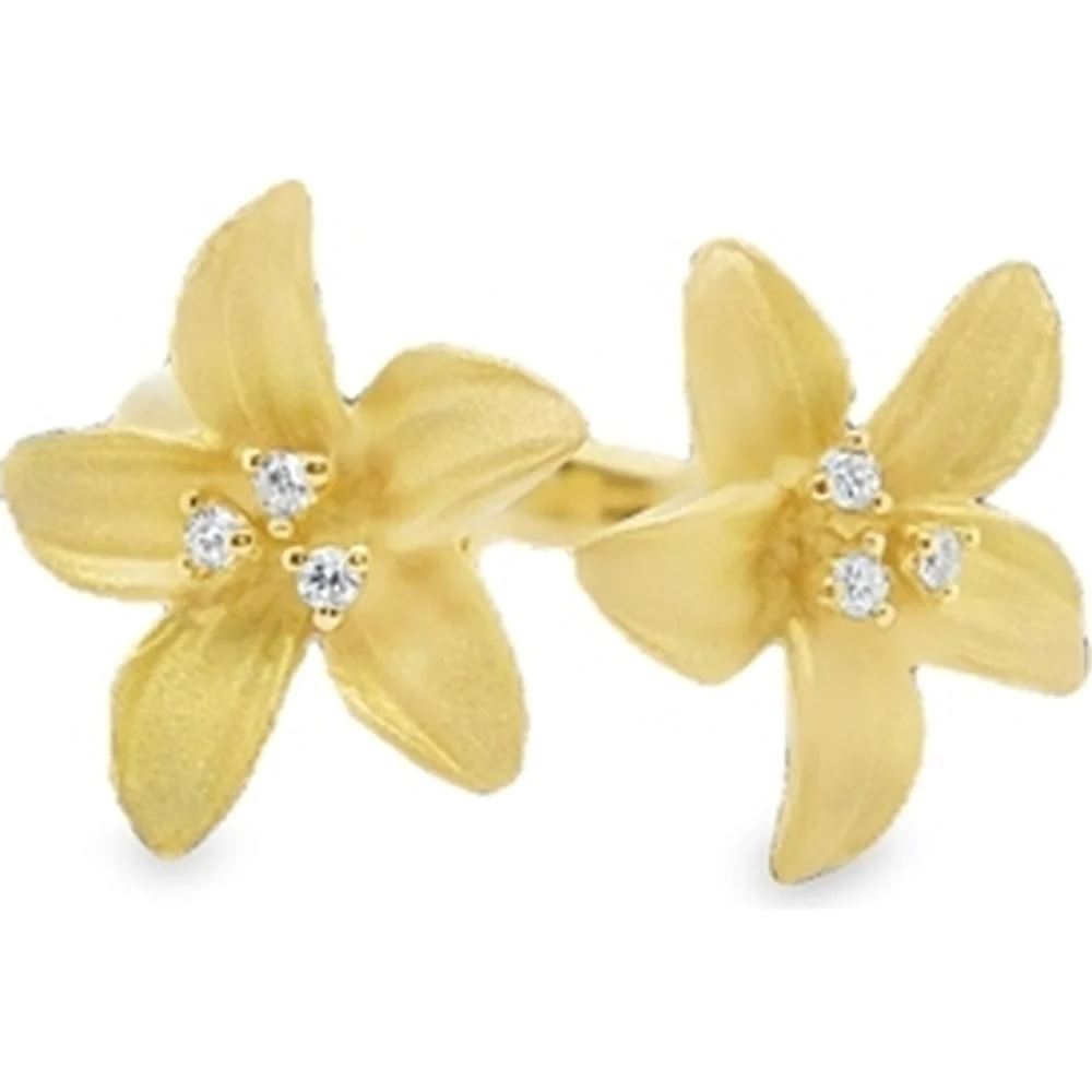 18K Yellow Gold Floral Stud Earrings with Round Diamond Accents by Afarin