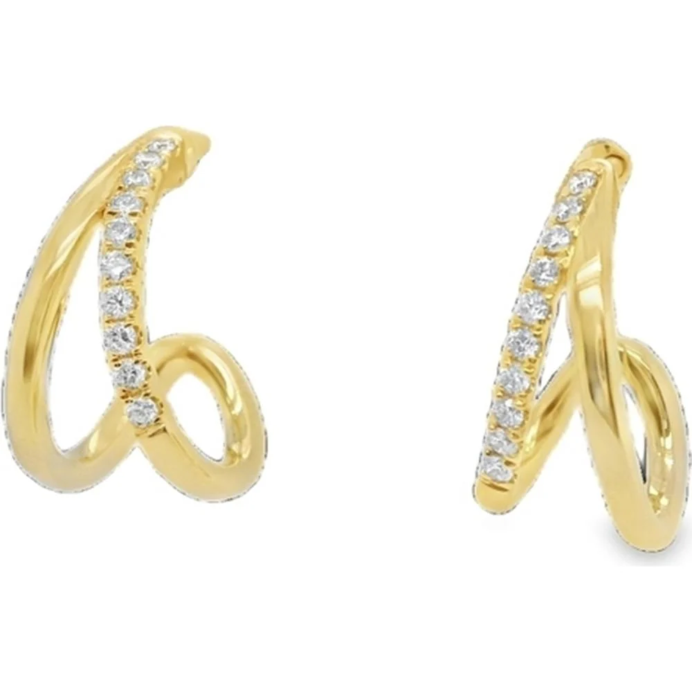 18K Yellow Gold Free-Form Earrings with Round Diamonds by Afarin