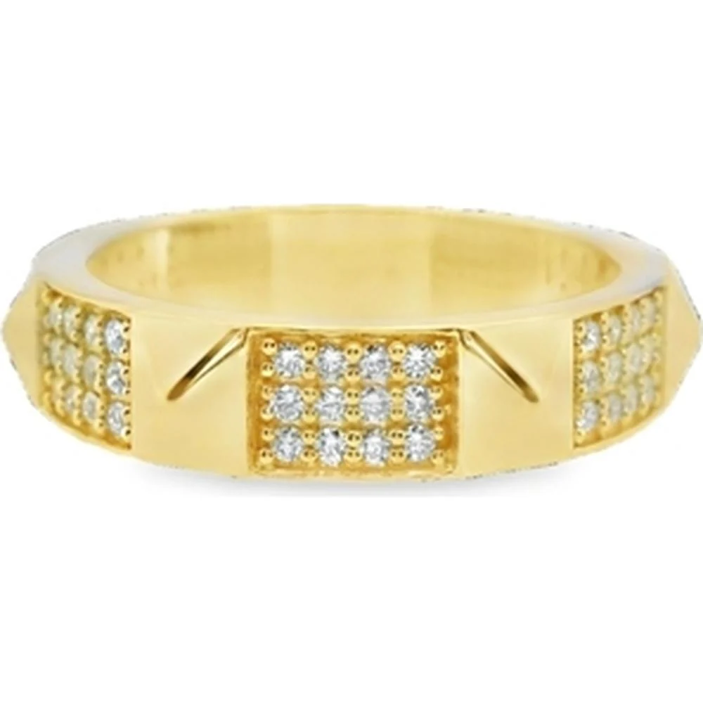 18K Yellow Gold Geometric Diamond Ring with Rectangular Round Diamond Cluster Top by Afarin