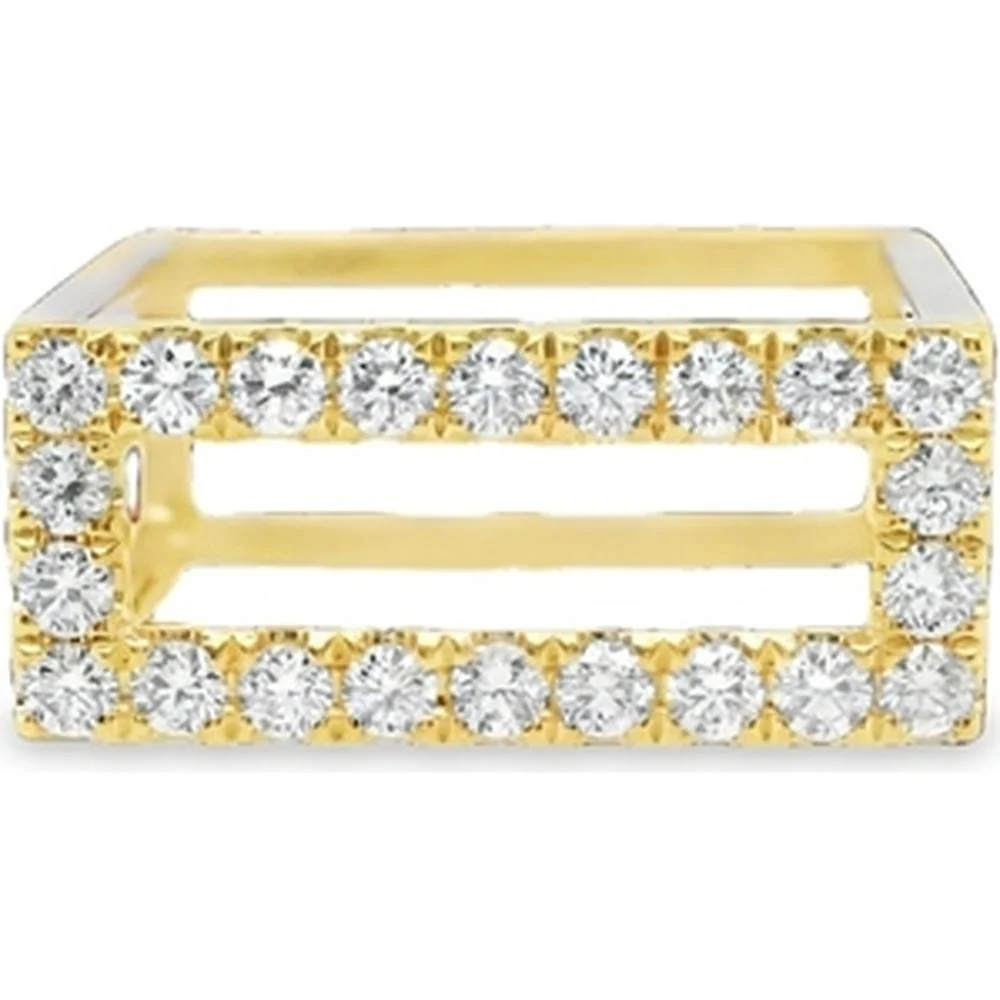 18K Yellow Gold Geometric Open Frame Ring with Round Diamonds by Afarin