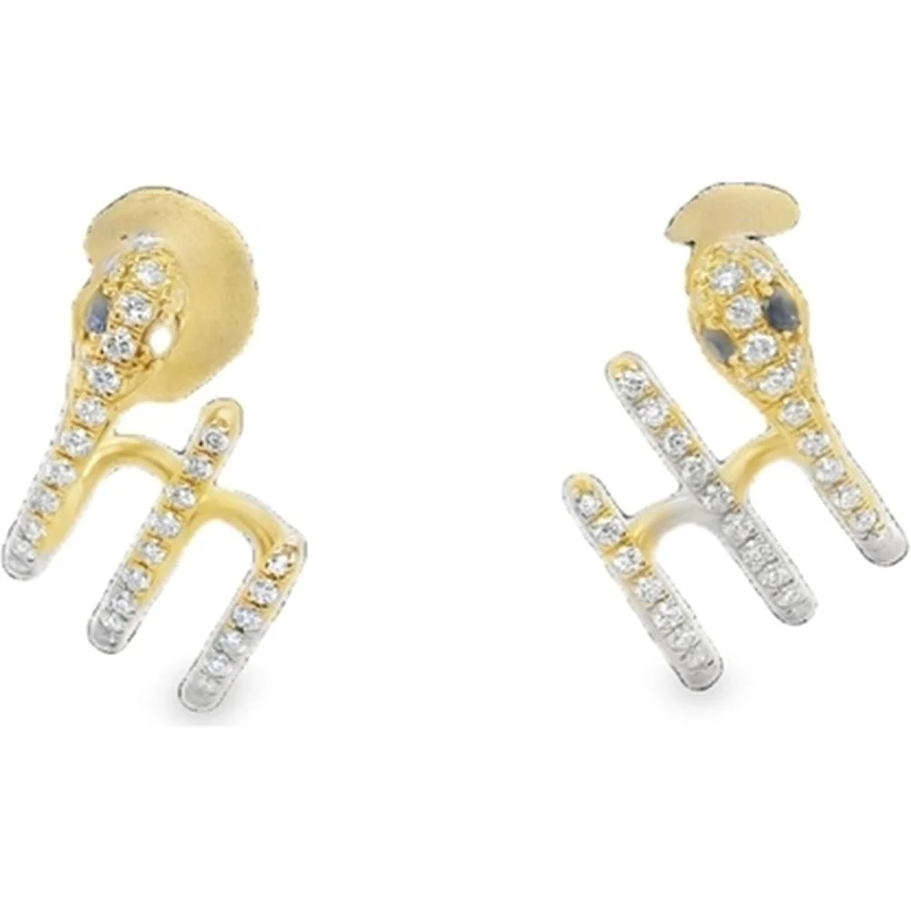 18K Yellow Gold Geometric Stud Earrings with Diamonds and Blue Sapphires by Afarin