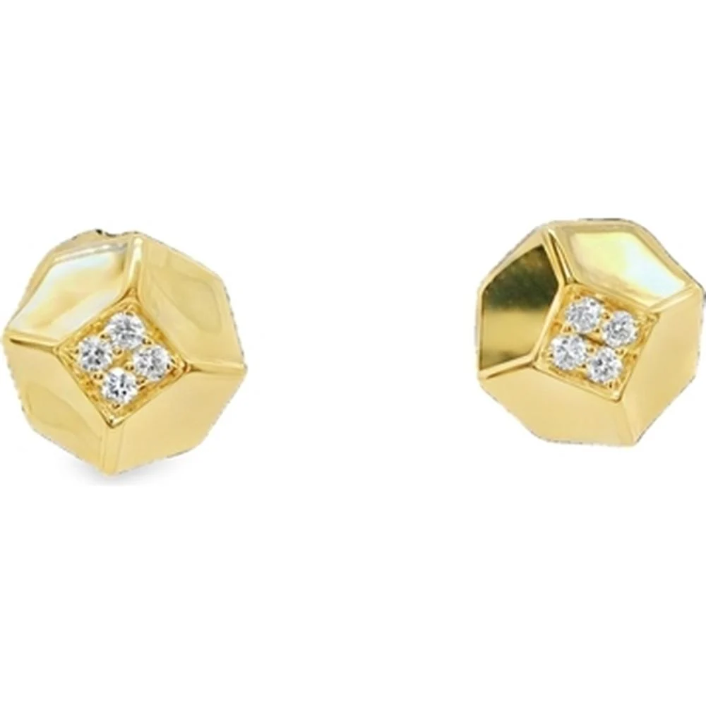 18K Yellow Gold Geometric Stud Earrings with Round Diamond Cluster Accents by Afarin