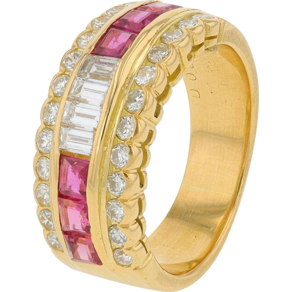 18K Yellow Gold Ruby and Diamond Band with 0.80 Carat Total Ruby Weight - 0.81 Carat Total Diamond Weight